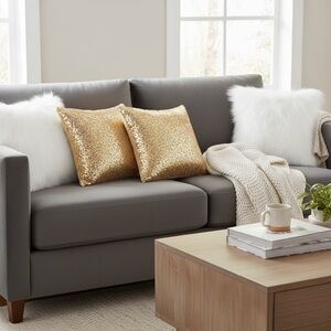 4 pcs sequin and fluffy pillows covers,Gold and White .